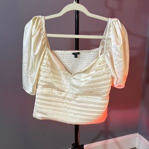 Express smocked back glossy satin type cropped summer blouse